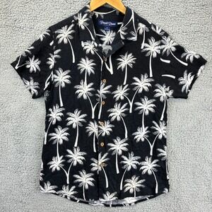Desert Dunes Shirt Palm Tree Button Down Men's M Black White Rayon Tropical